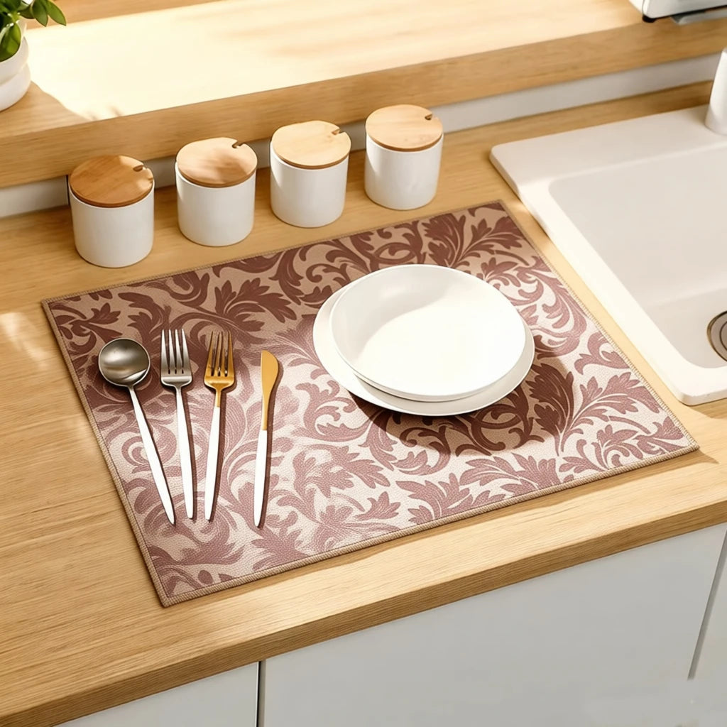 tapis cuisine violet floral moderne adhésif absorbant anti dérapant poly