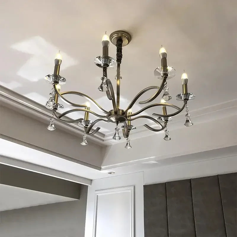 lustre pendentif nickel cristaux transparents classique baroque salon restaurant