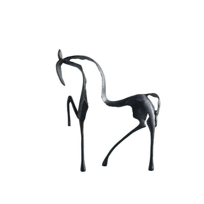 Sculpture cheval moderne noir or métal contemporain décoration intérieure farmhouse
