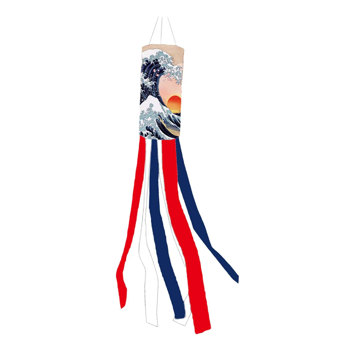 Éventail vent koinobori japonais motifs maneki neko rubans colorés bleu marine rouge blanc