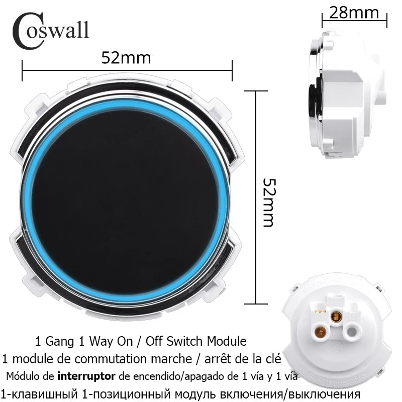 interrupteur tactile mural moderne 86mm noir bleu clair finition brillante