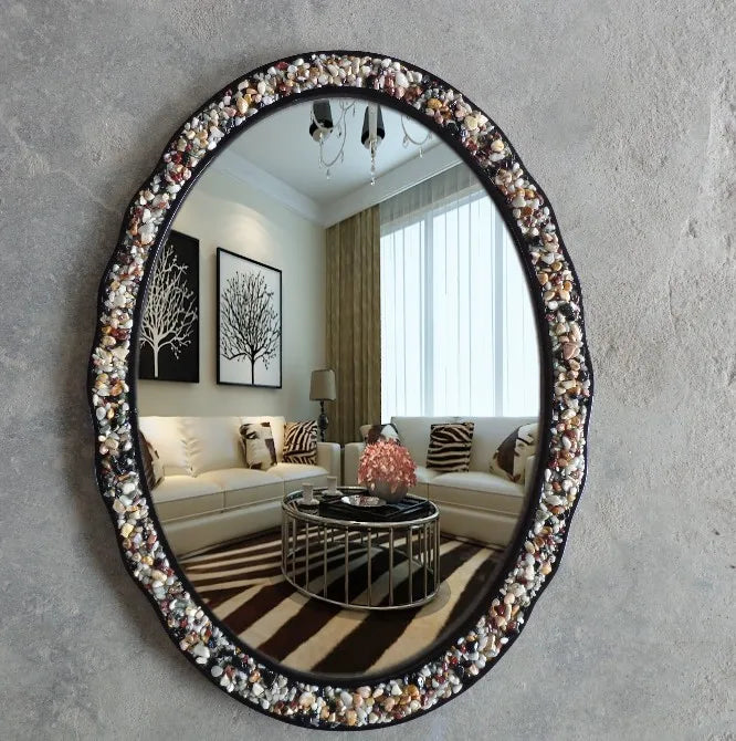 miroir décoratif ovoïde coquillages bohème accueil maison accessoires deco coquillage bordure ornemental