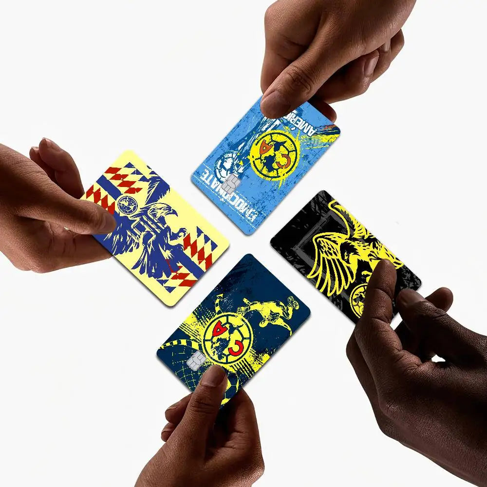 sticker autocollant cartes bancaires club américa dessin animé oiseau stylisé waterproof réutilisable bleu jaune