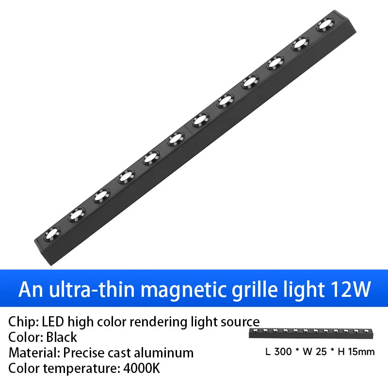 rail lumière suspendue moderne aimants noir ampoules led 12w 24w spotlight floodlight grille light