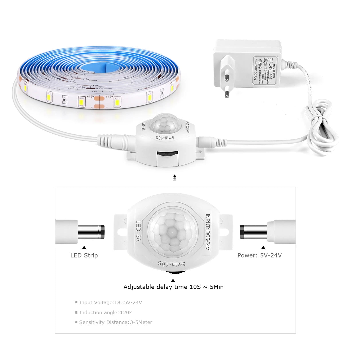 ruban led blanc blanc chaud moderne interrupteur adaptateur électrique 12v 3000k 6000k 3m 5m