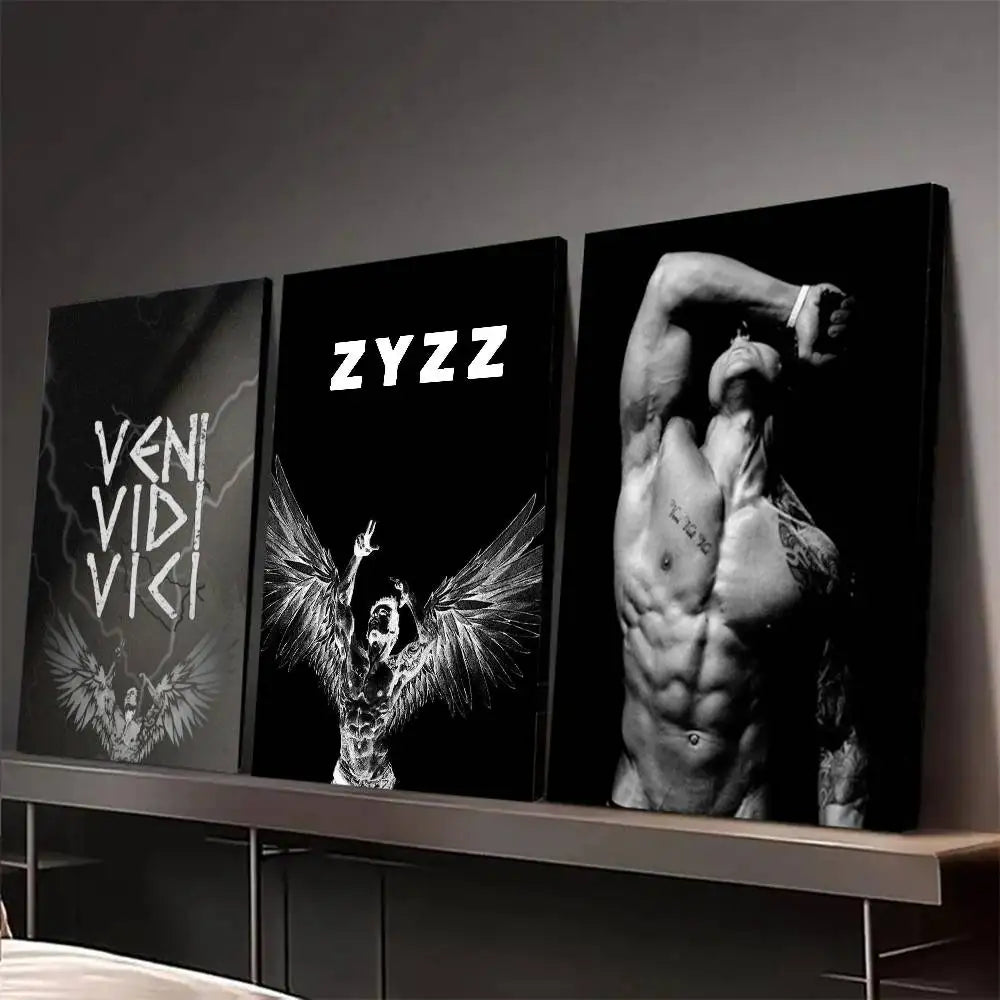 affiches homme musclé ailes zyzz veni vidi vici noir blanc moderne minimaliste papier cadre