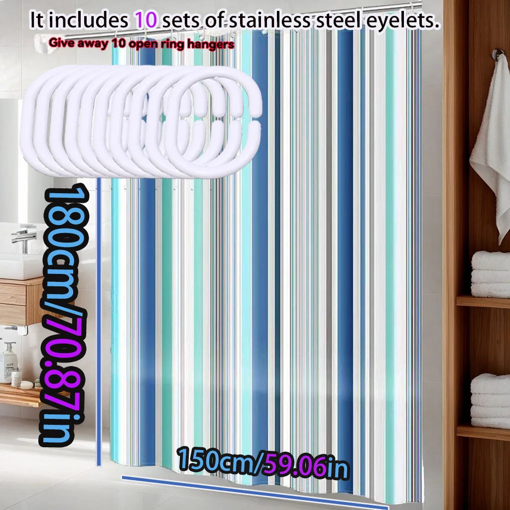 rideau douche opaque éva rayé moderne bleu vert gris blanc