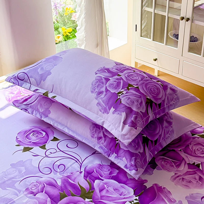 ensemble literie violet clair roses imprimées housse couette taies d'oreiller zippées moderne lit 150x200cm