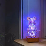 lampe led ours transparent holographique minimaliste base bois câble usb interrupteur multicolore contemporain chambre