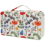 boîte crayons fleurs papillons zips 200 trous tissu polyestère moderne bleu vertclair