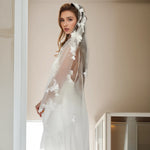 voile mariée tulle transparent fleurs 3d romantique bohème scintillantes blanc ornement floral