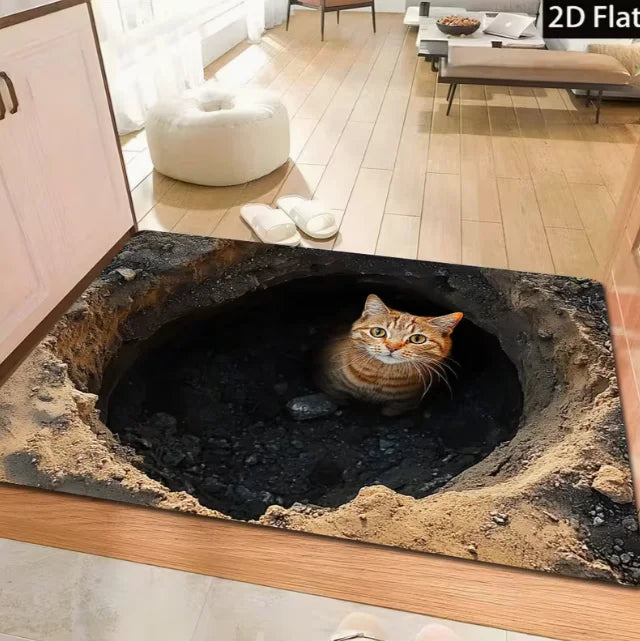 tapis décoratif moderne 3d effet chute sirène bois chat noir bleu vert