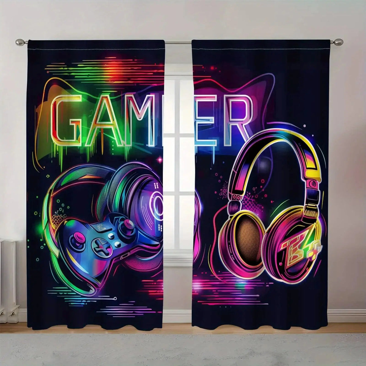 rideau cyberpunk console jeu noir multicolore polyester blackout moderne pièces