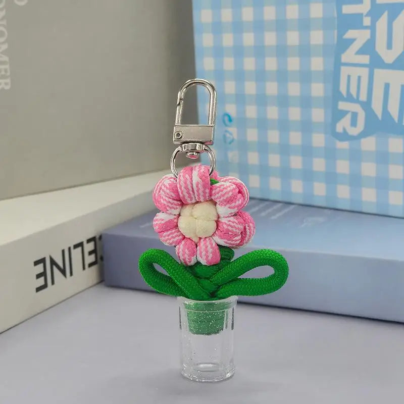 porte clés fleur tridimensionnelle couleurs vives boucle métallique créatif artisanal transparent opaque