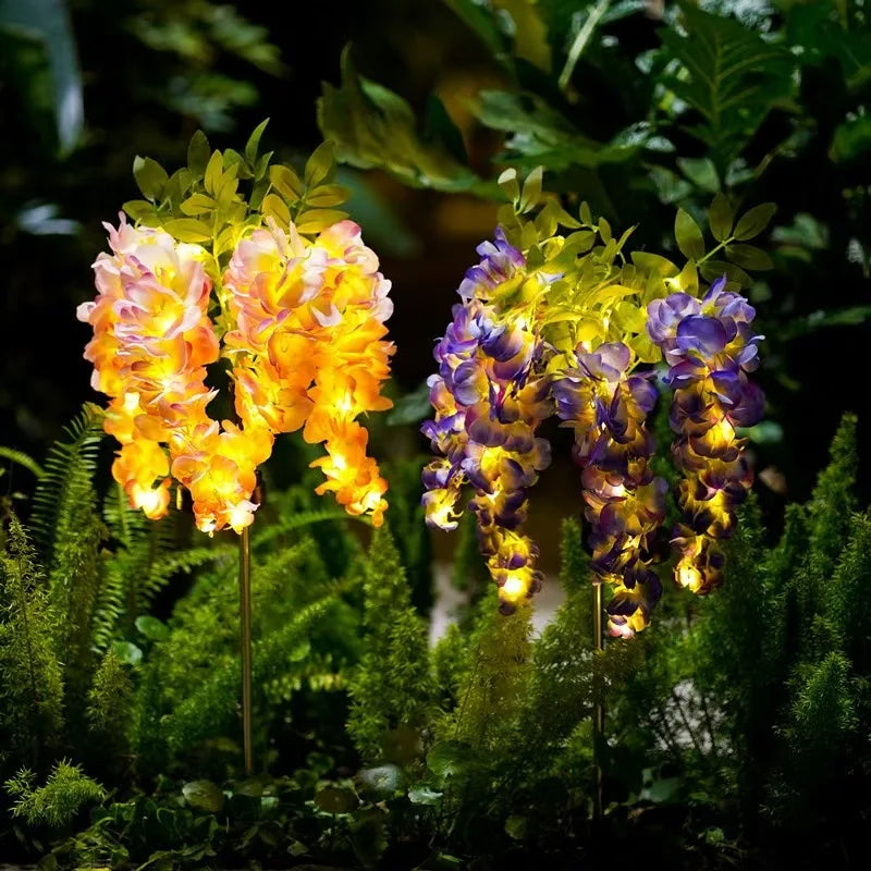 guirlande lumineuse solaire fleurs violet rose jaune moderne extérieure autoinstallation romantique jardin