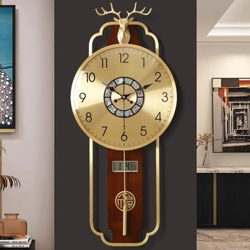 horloge murale or bois motif géométrique aiguille digitale classique fixation