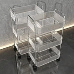 chariot roulettes transparent moderne compartiments striés rangement cosmétiques objets divers