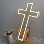 croix lumineuse rouge blanc moderne minimaliste acrylique LED chambre décoration festive Pâques Halloween