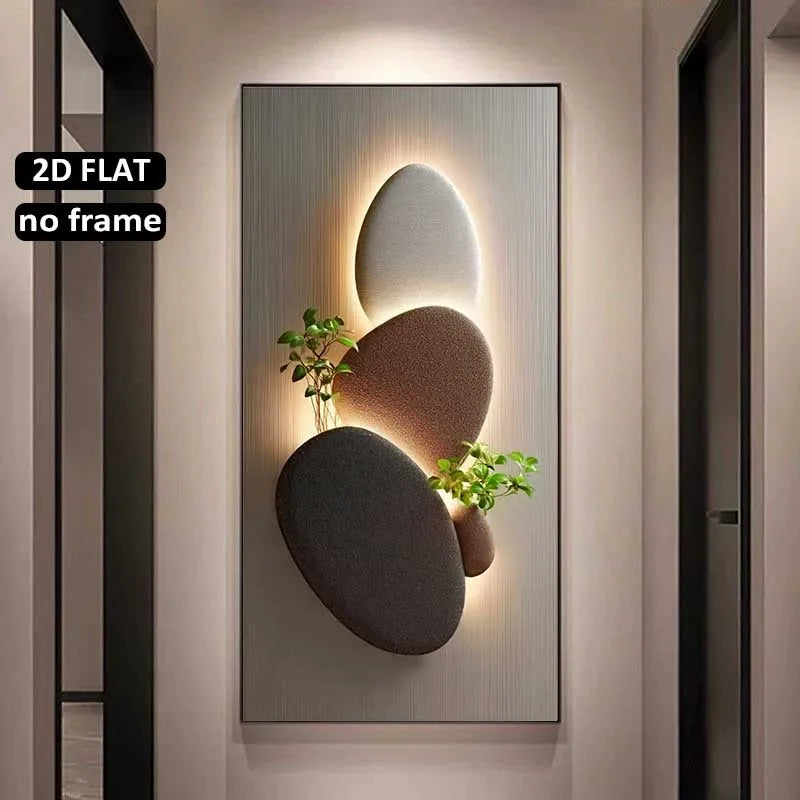 tableau mural moderne abstract pierres sculptées végétation gris beige vert minimaliste sans cadre toile