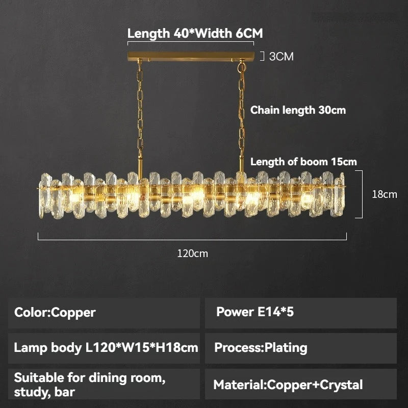 lampe suspendue cristal or moderne élégante chaînes brillants transparents chambre restaurant cuisine