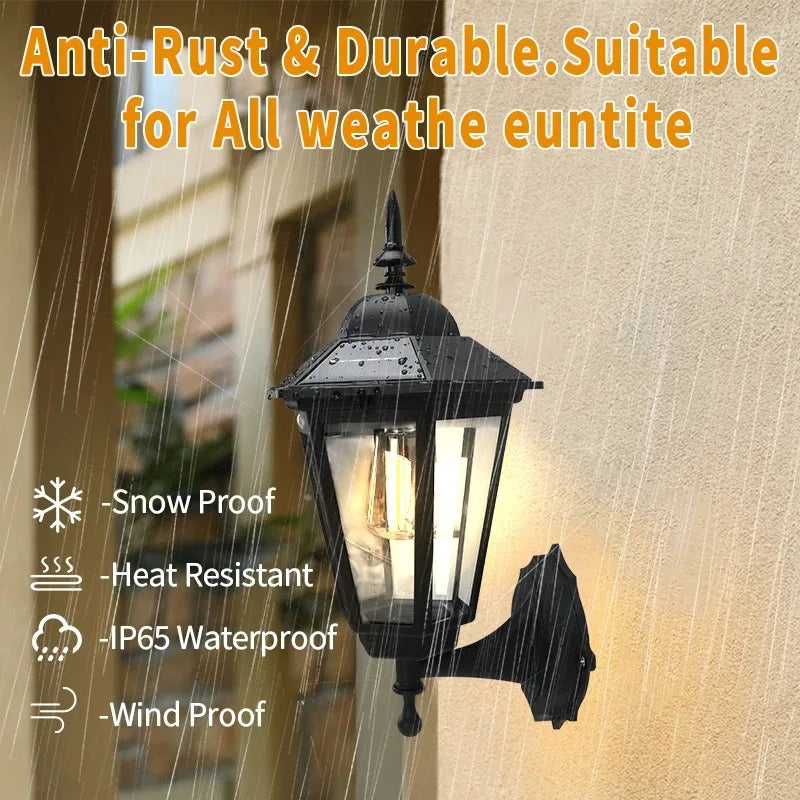 lampe murale extérieure solaire noir verre translucide classique vintage ampoule led panneau solaire intégré
