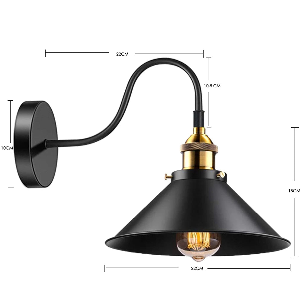 lampe murale industrielle vintage noir doré filaire chambre coucher étude salle bain