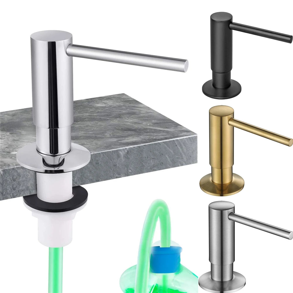 distributeur savon liquide argenté finition brossée moderne minimaliste bouteille 500ml opacité fixations accessoire salle