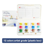 peintures aquarelle 12 16 24 36 couleurs bleu rouge jaune verte palette étudiante