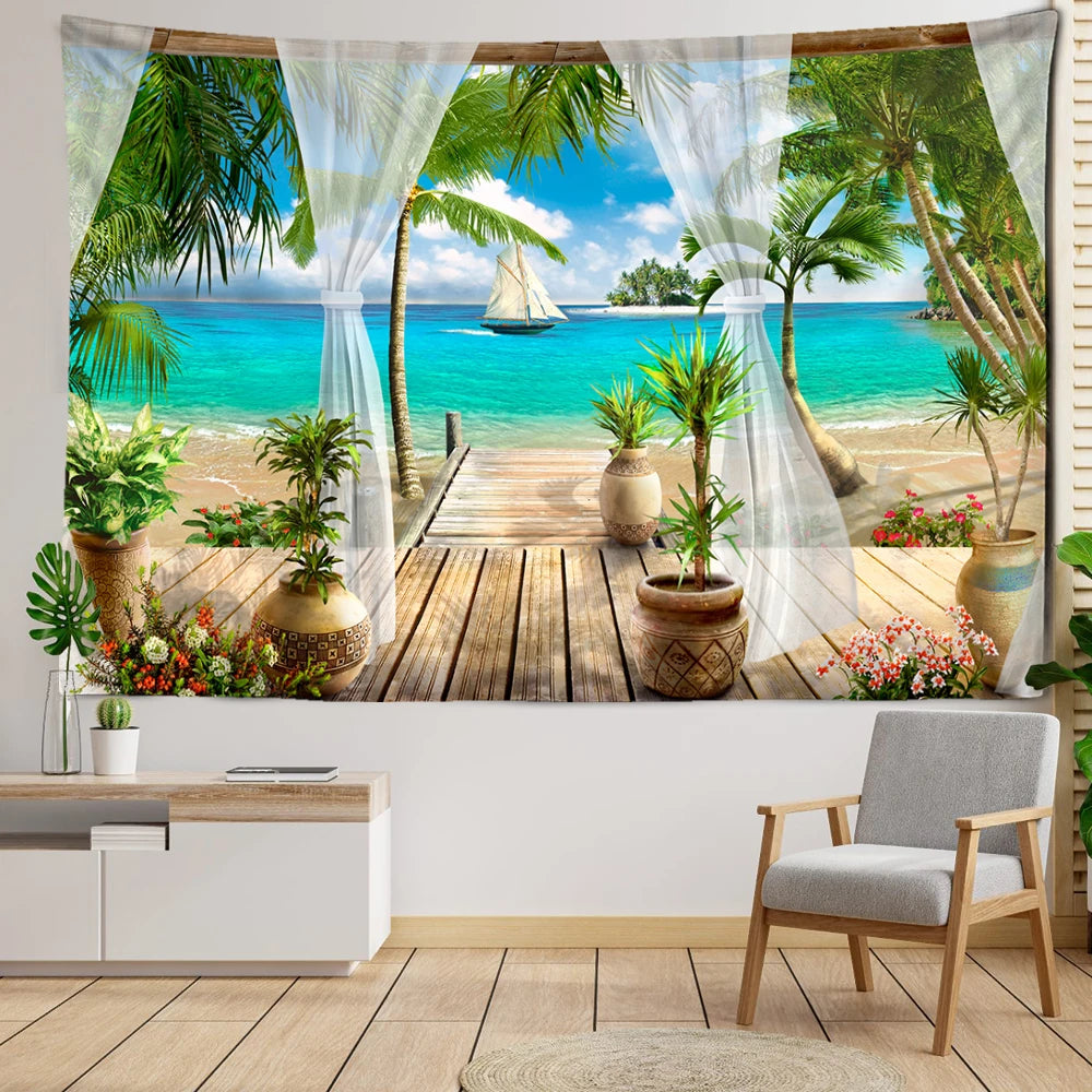 Décoration murale plage palmiers pour chambre