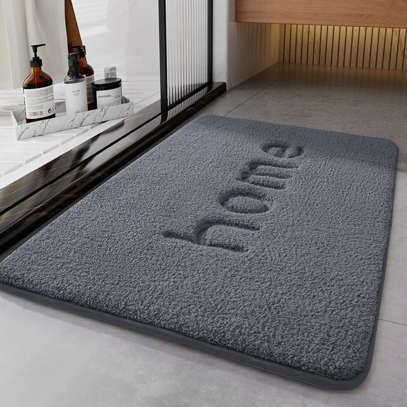 tapis bain flanelle motif fleurs noires gris moderne 50x70cm 60x90cm 80x120cm