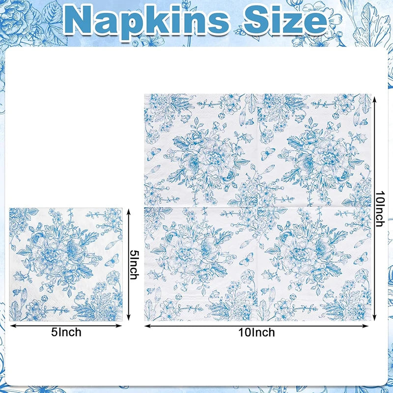 serviettes papier fleurs papillons vintage blanc bleu cocktail mariage anniversaire festive respectueux environnement classique