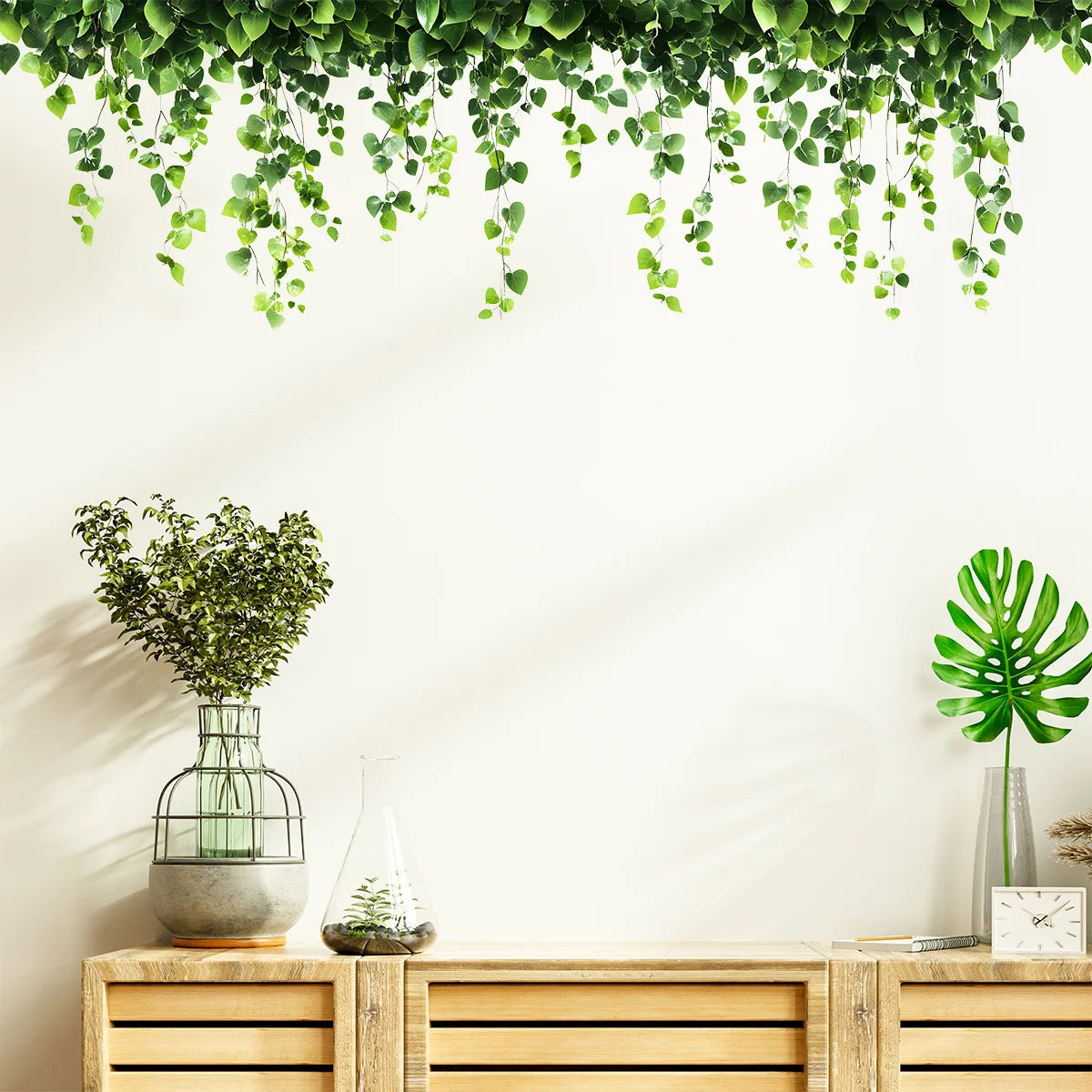 décoration murale feuilles vigne autocollant pvc naturel bohème minimaliste chambre tronc arbre