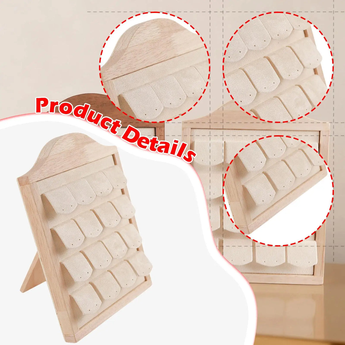présentoir bijoux bois clair 16 paires velours grain rustique champêtre support