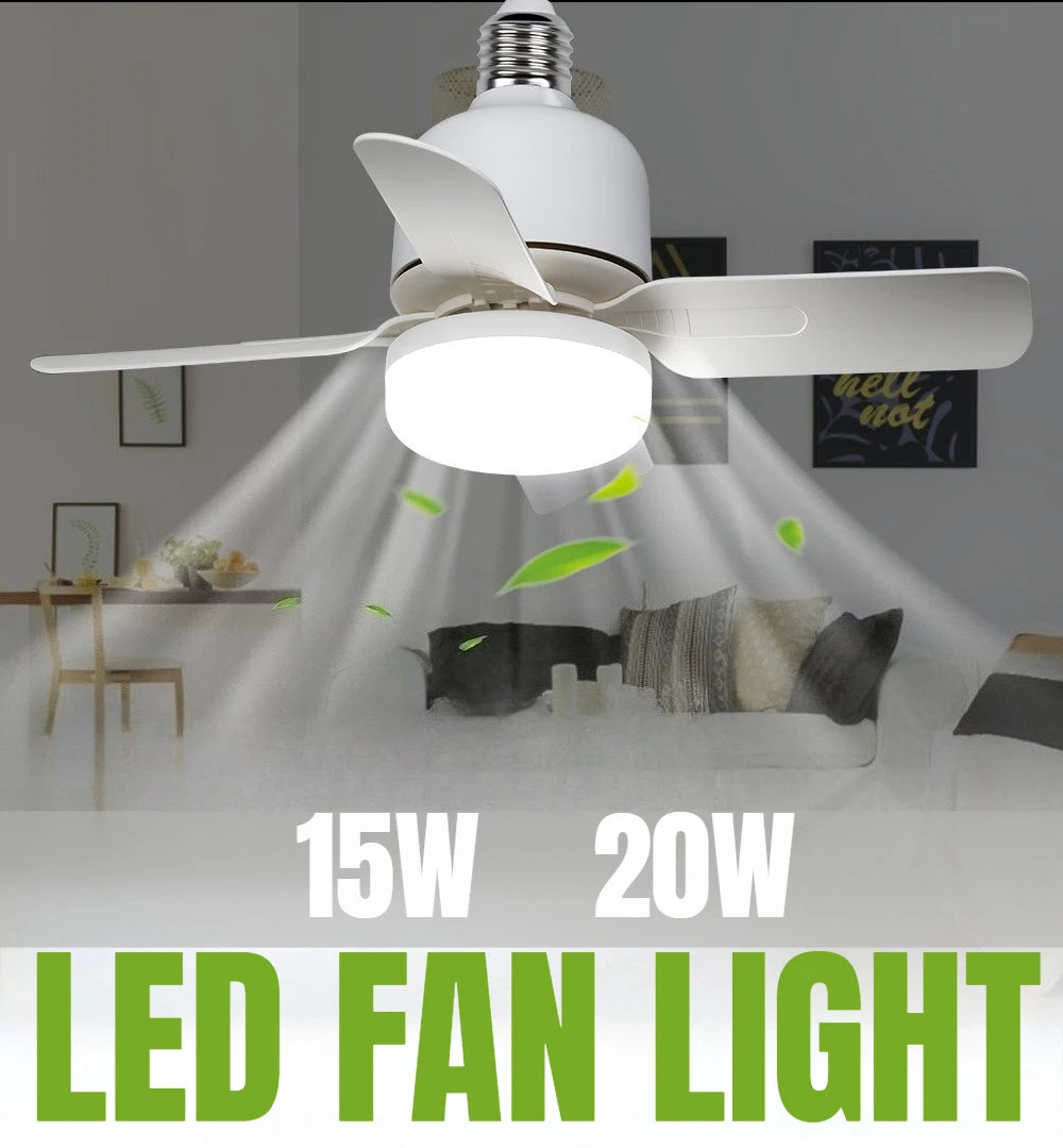 ventilateur led lumière intégrée blanc moderne télécommande trois vitesses niveaux luminosité