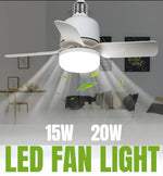ventilateur led lumière intégrée blanc moderne télécommande trois vitesses niveaux luminosité