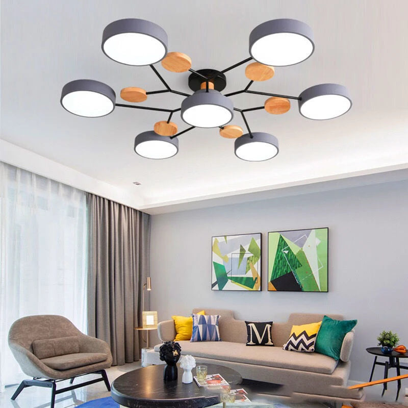 lampe moderne vert noir bois clair circulaire structure branchée simple flux lumineux led 2000
