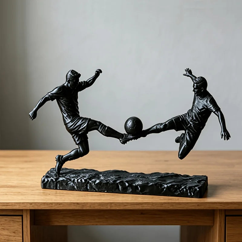 ornement table sculpture football joueurs dynamique noir ballon sport maison deco figurines