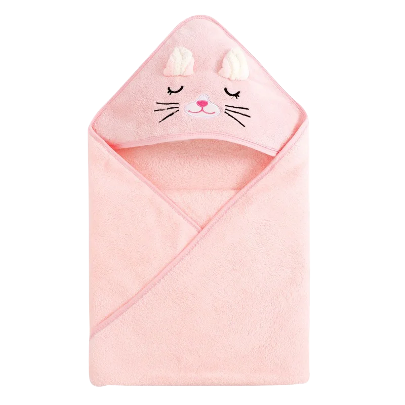 serviette bain bébé polyester capuche animaux brodés doux rose bleu grisComfortableBabyBathTowelPolyesterAnimalsEmbossedSoftColors
