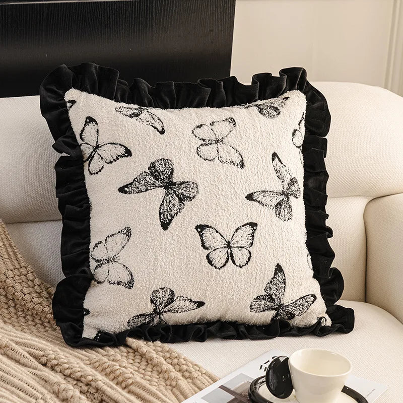 coussin décoratif moderne motif floral blanc nordique polyester jacquard adhésif
