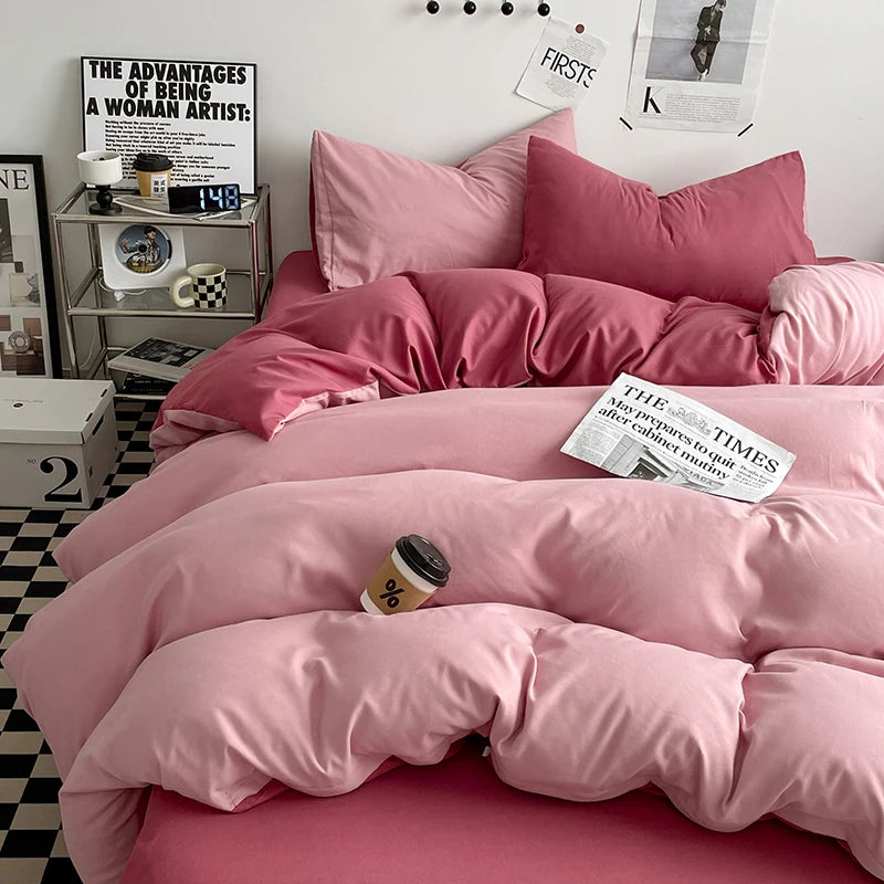 parure lit ensemble housse couette double deux taies d'oreiller coton moderne