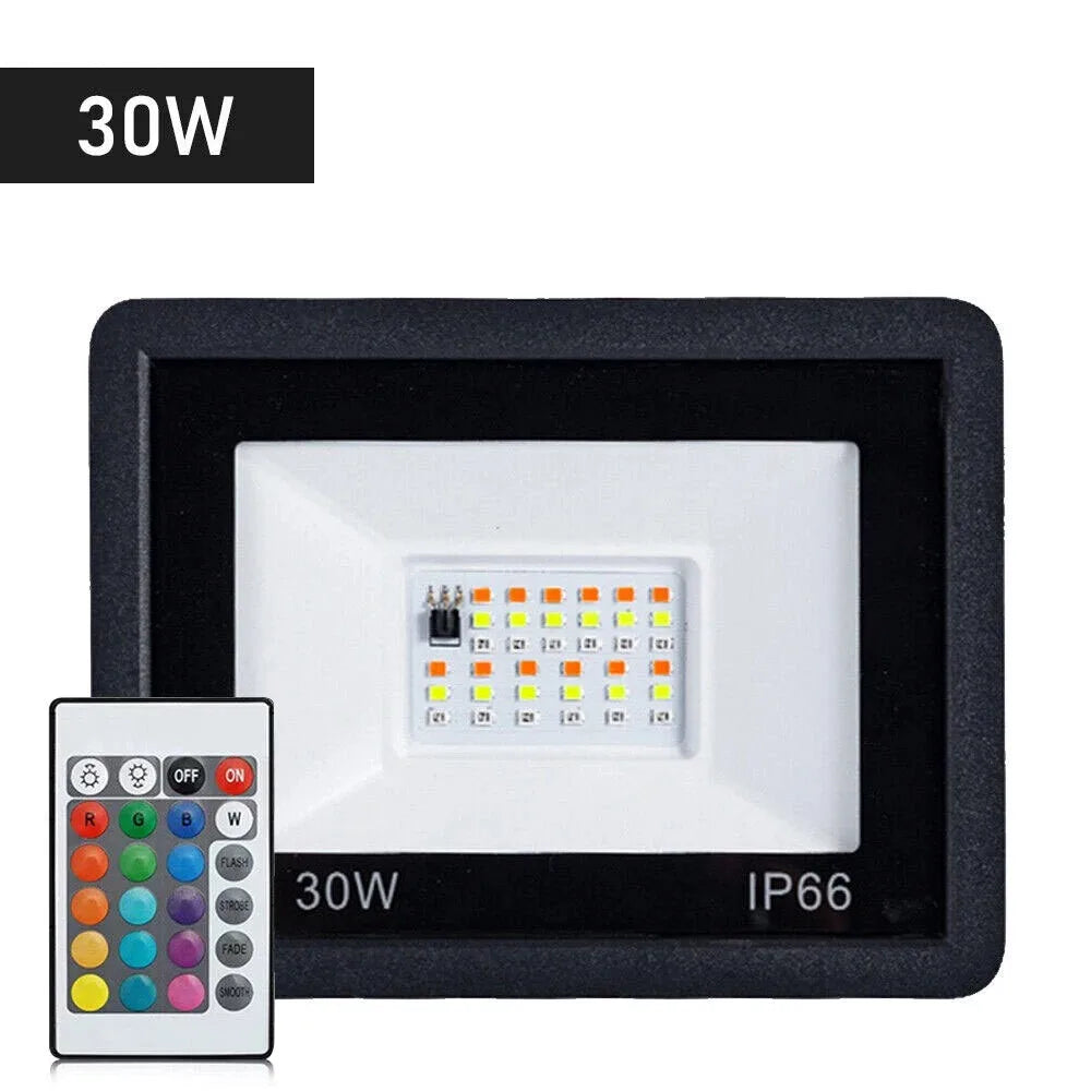 projecteur led rgb 100w 50w 30w ip66 exterieur noir moderne telecommande 24key