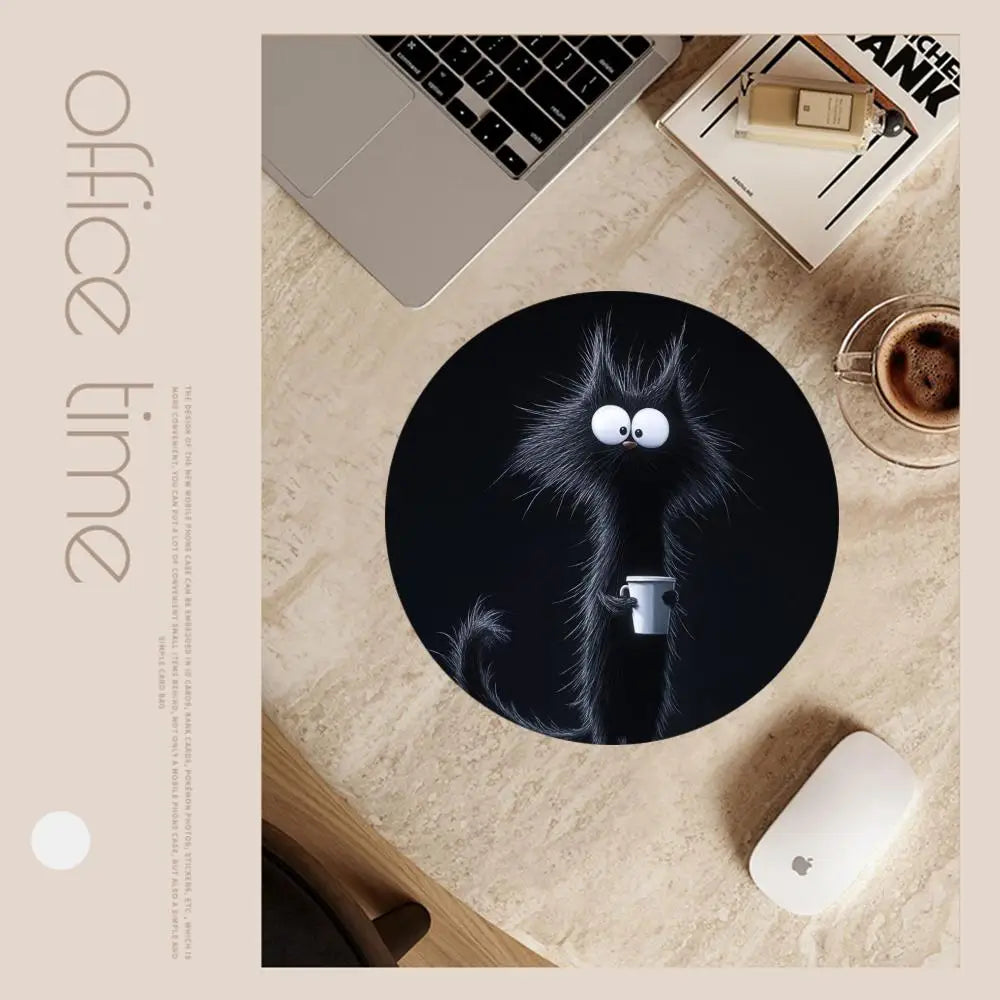 tapis souris chat noir tasse dessin animé 22cm 22cm antidérapant caoutchouc durable