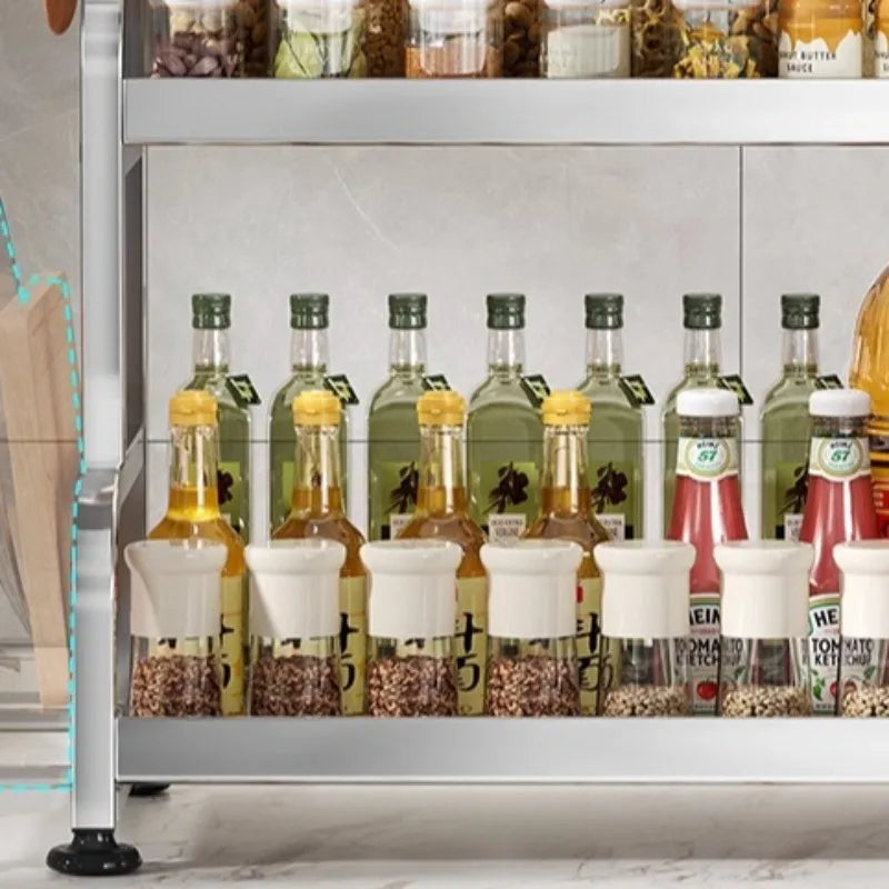 étagère cuisine métal argenté support couteaux bocaux épices rangement comptoir