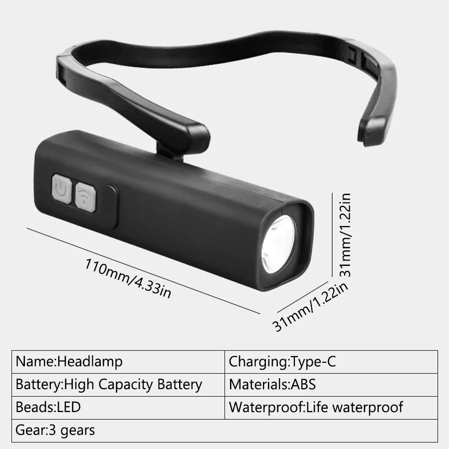 lampe frontale led rechargeable étanche mode moderne bande détachable noir 10w haut moyen bas