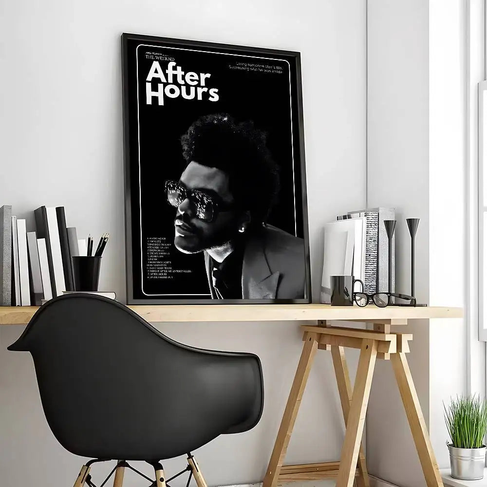 affiche the weeknd moderne pvc noire blanche cadre salon chambre decoration artistique