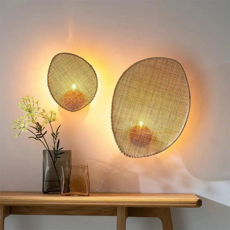 lampe murale moderne marron clair tissu naturel tressé rustique éclairage chambre coucher étude
