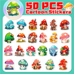 sticker kawaii champignon dessin animé vert bleu orange rouge blanc adhésif collection diy scrapbook