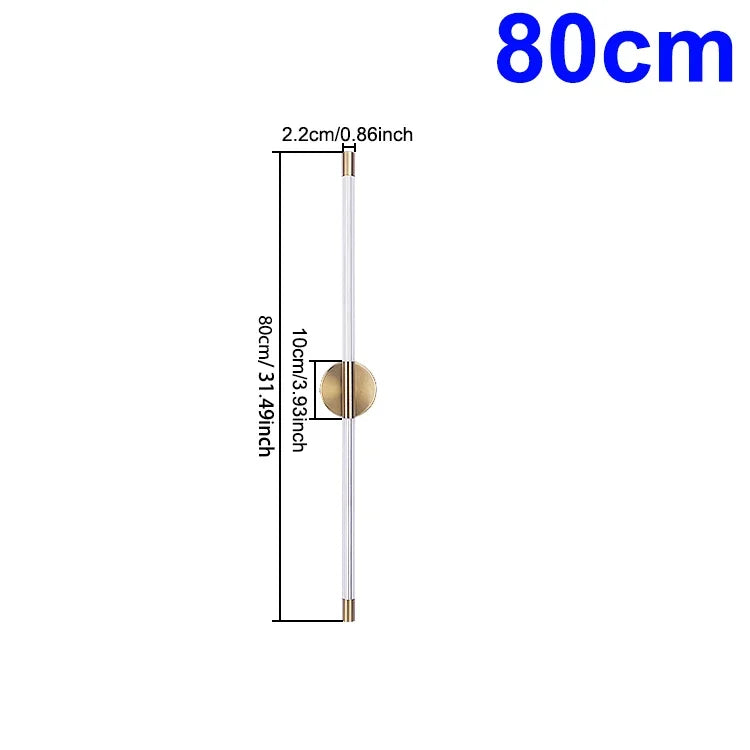 lampe murale moderne transparente dorée 120cm 100cm 80cm 60cm fixée mur led 3000k 4500k