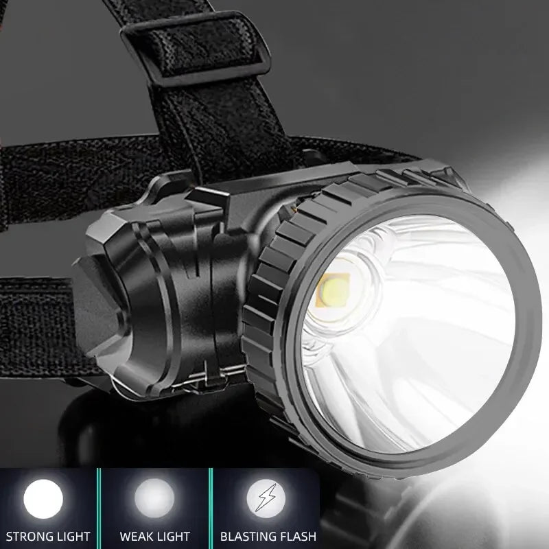 lampe frontale led rechargeable usb noir ceinture velcro multifonctionnelle moderne robuste