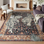 tapis vert noir bohème motif tigre fleurs vintage maison intérieur